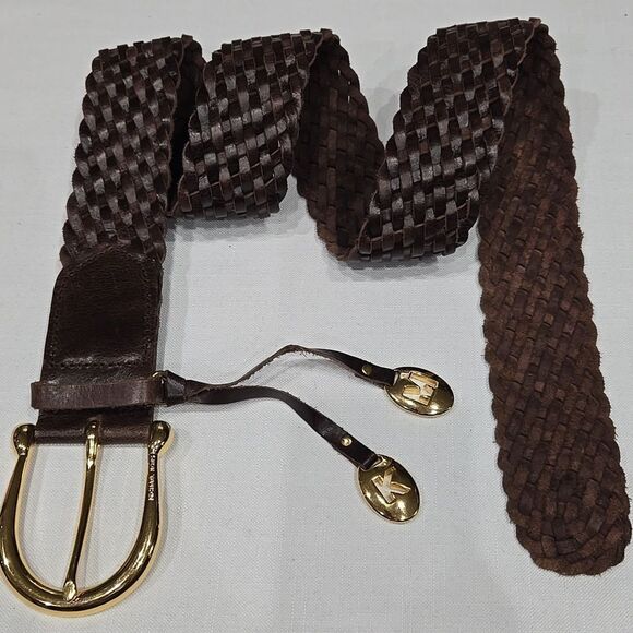 Michael Kors Brown Leather Braided Belt Size Large Horseshoe Equestrian Western - Picture 11 of 11